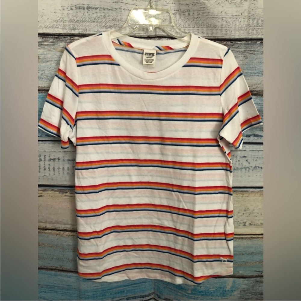 ❌Pink Victorias Secret Womens T-shirt Striped Multicolor Size Large